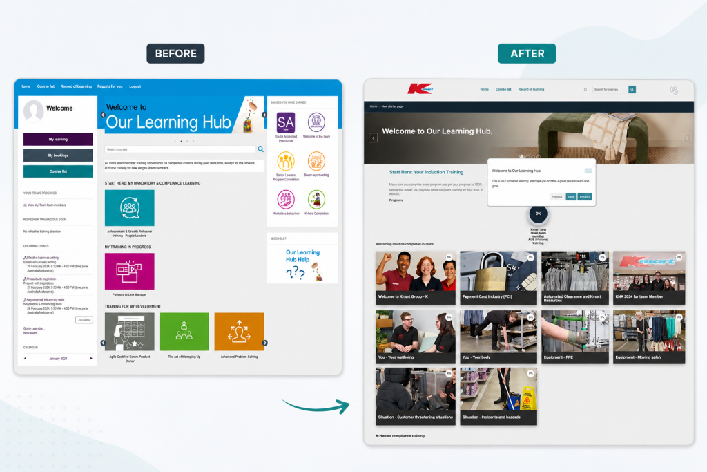 before and after uprgrade of kmarts totara lms