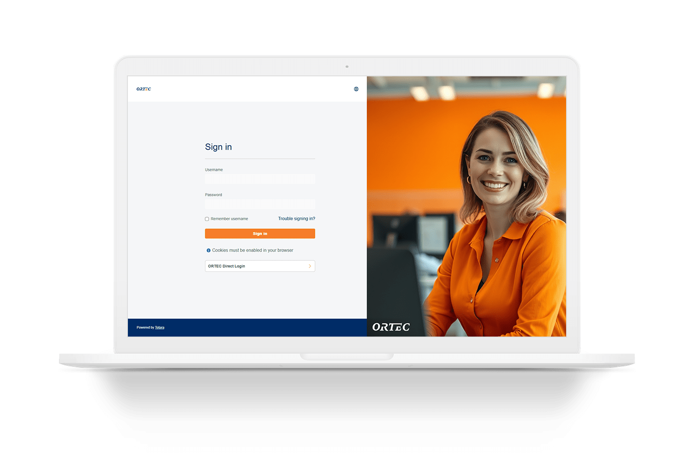 Página de acceso a ORTEC LMS