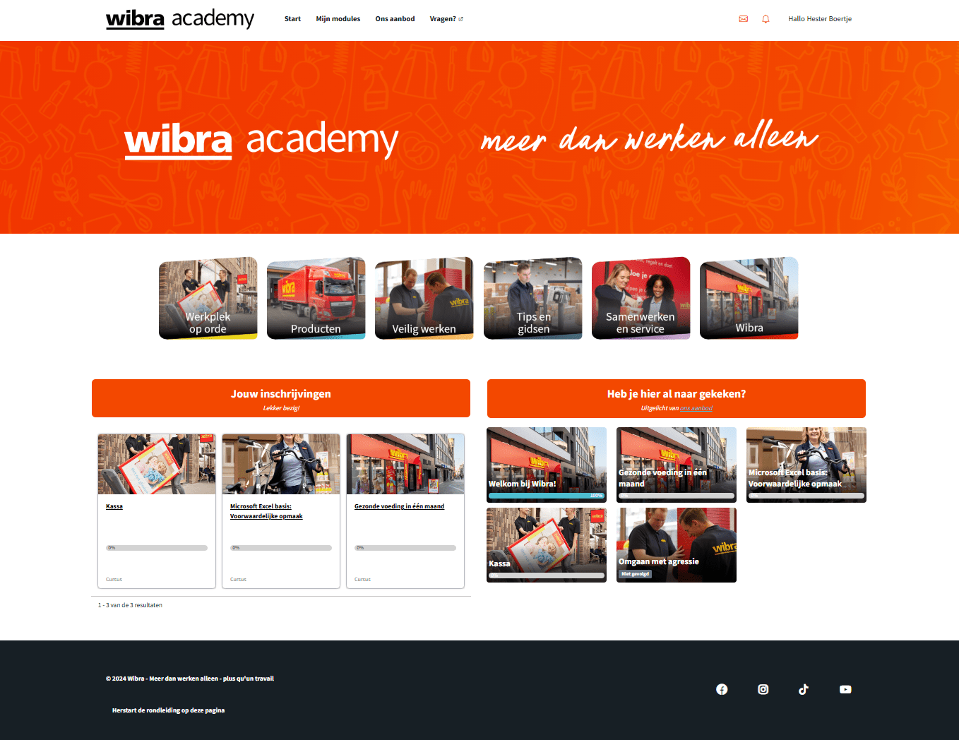Página de inicio del LMS de la academia Wibra