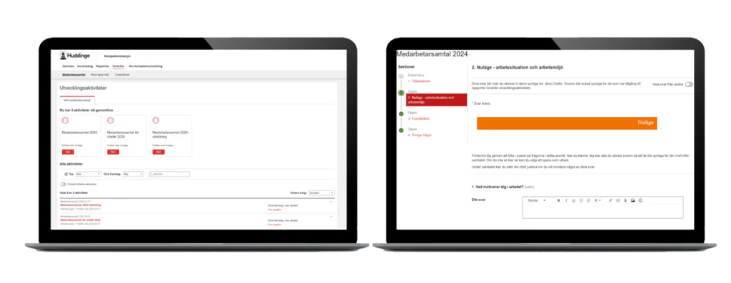 Screenshot of Huddinge municipality's employee performance reviews in Totara Perform