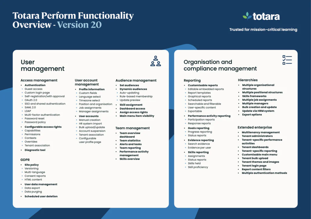 Totara V20 Perform Functionality Overview