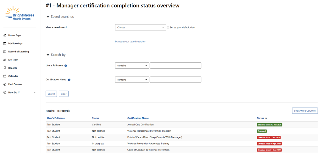 certifications overview in Brightshores LMS