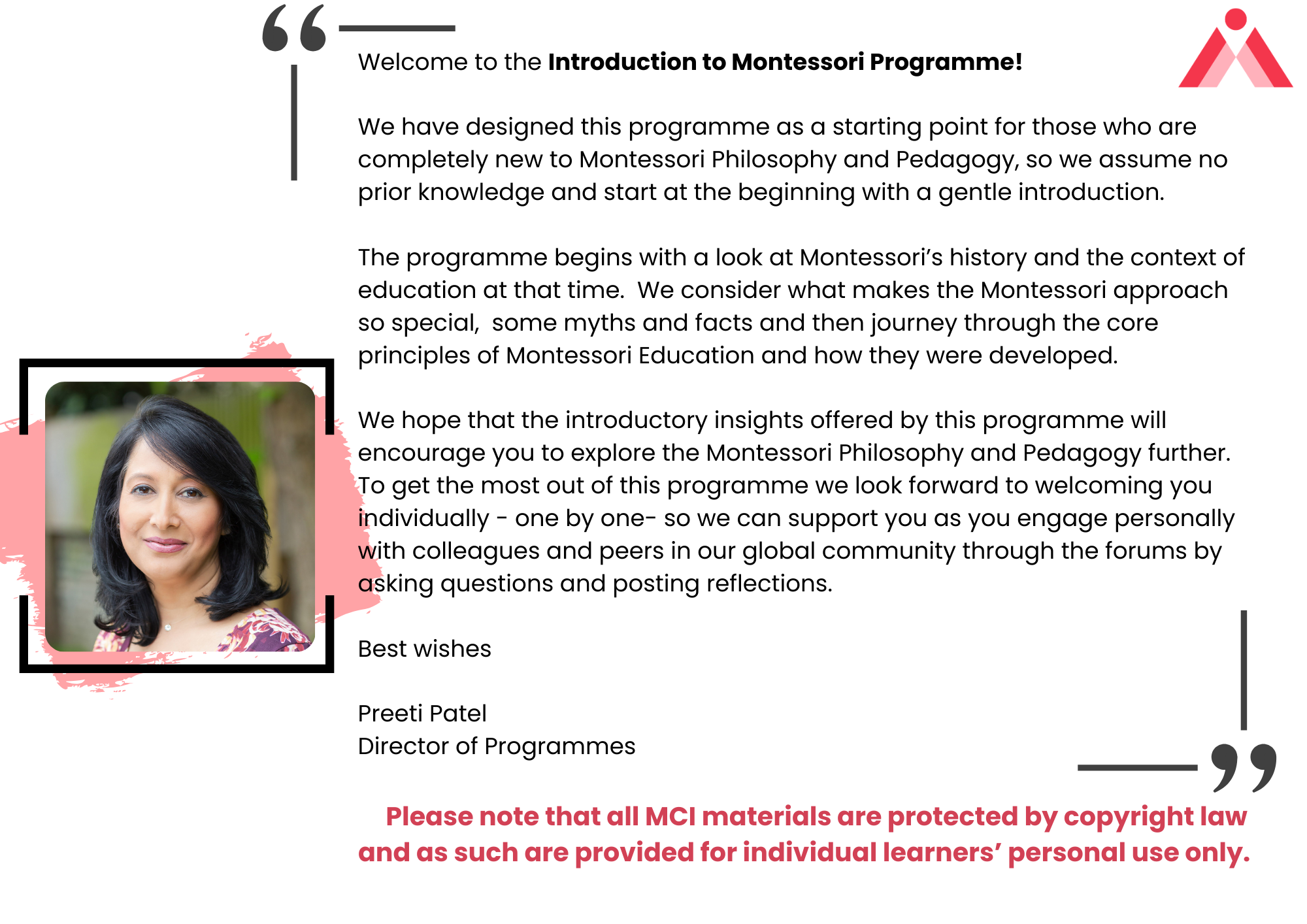 Montessori - Welcome to the Introduction to Montessori Programme