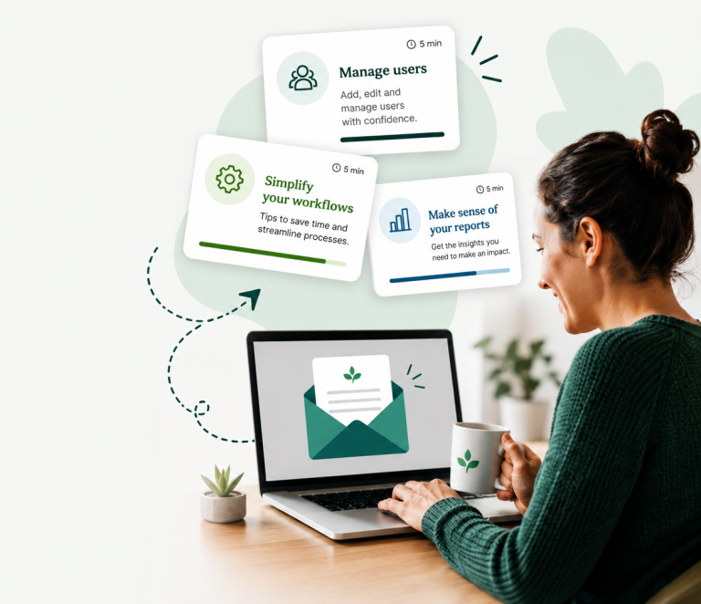 woman looking at microlearning emails on her laptop