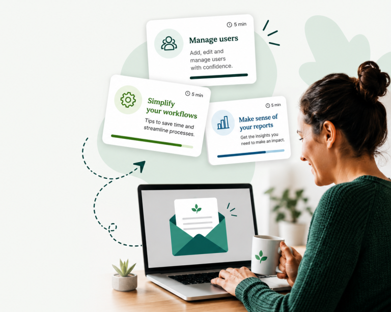 woman looking at microlearning emails on her laptop
